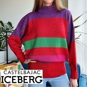 Iceberg Vintage Castelbajac Collection Red Purple Wool Longsleeve Sweater S (40)